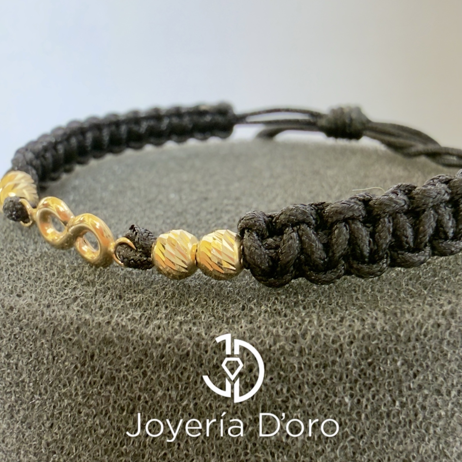 PULSERA TEJIDA NEGRA INFINITO CON 4 BOLAS #4 / 0.66GR / ORO AMARILLO 18K - miniatura 3