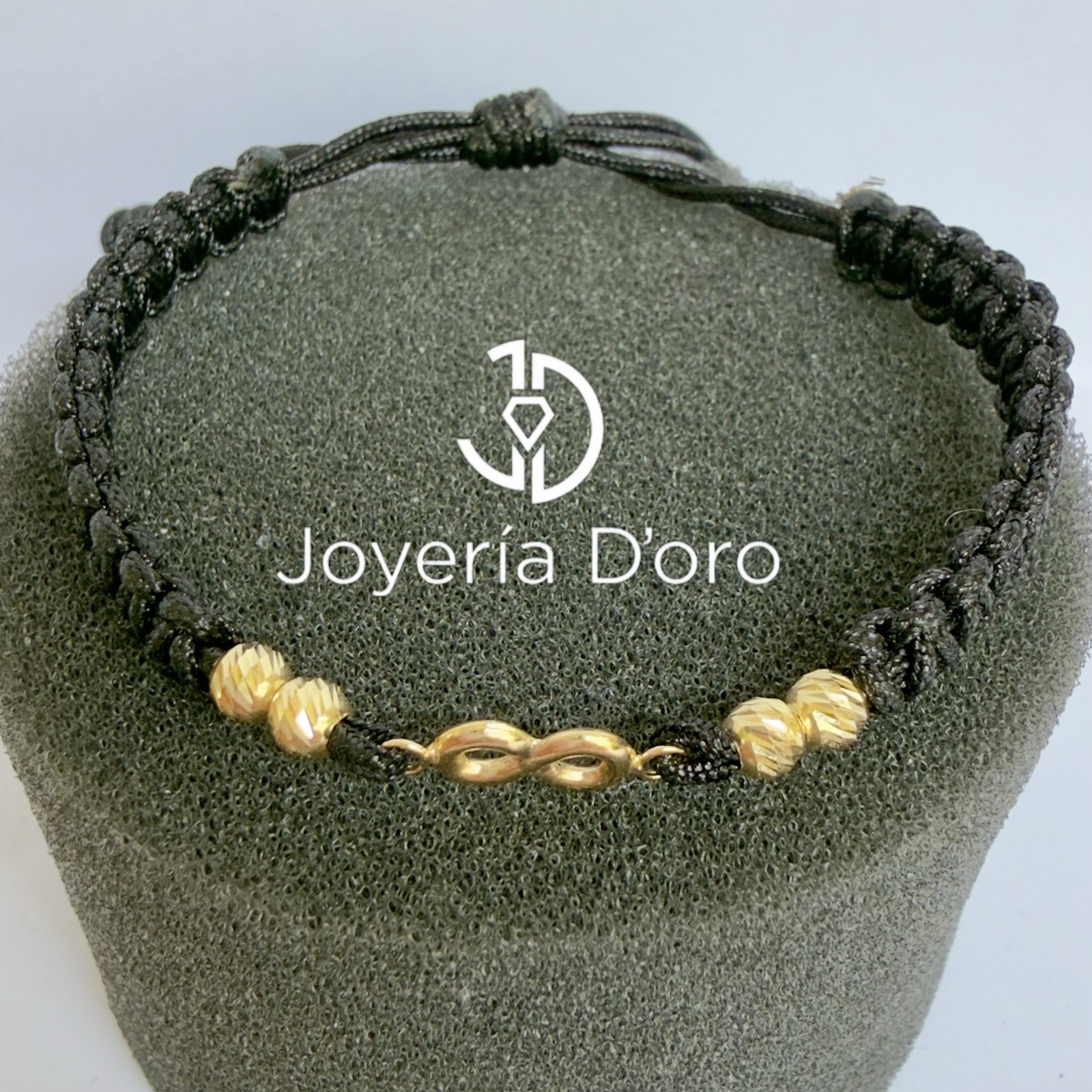 PULSERA TEJIDA NEGRA INFINITO CON 4 BOLAS #4 / 0.66GR / ORO AMARILLO 18K - miniatura 2