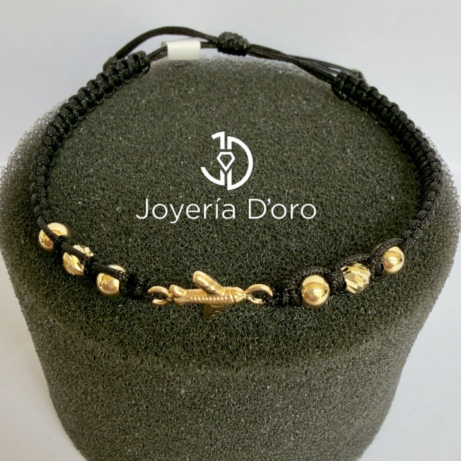 PULSERA TEJIDA AVION CON 6 BOLAS #4 / 0.8GR / ORO AMARILLO 18K - miniatura 2