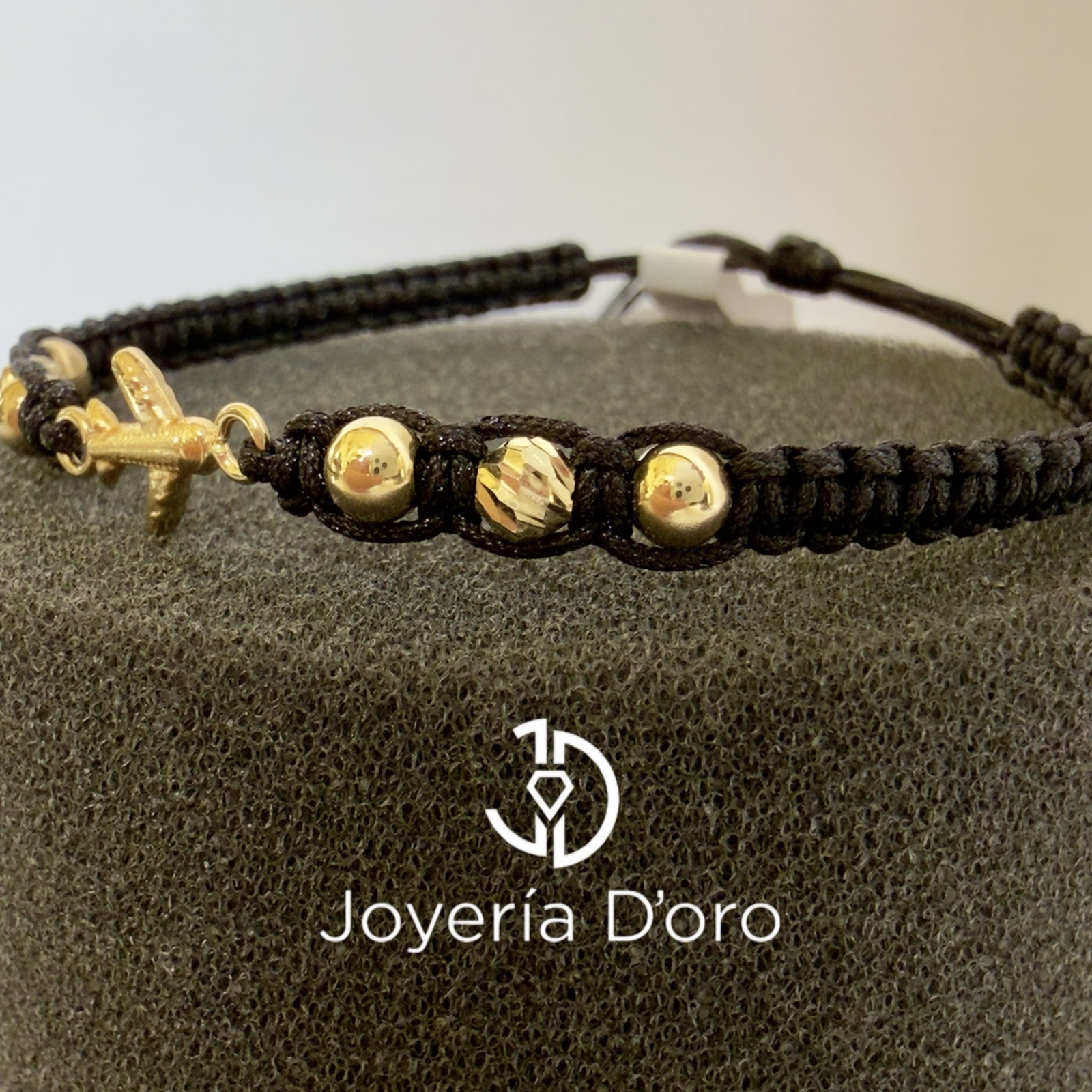 PULSERA TEJIDA AVION CON 6 BOLAS #4 / 0.8GR / ORO AMARILLO 18K - miniatura 3