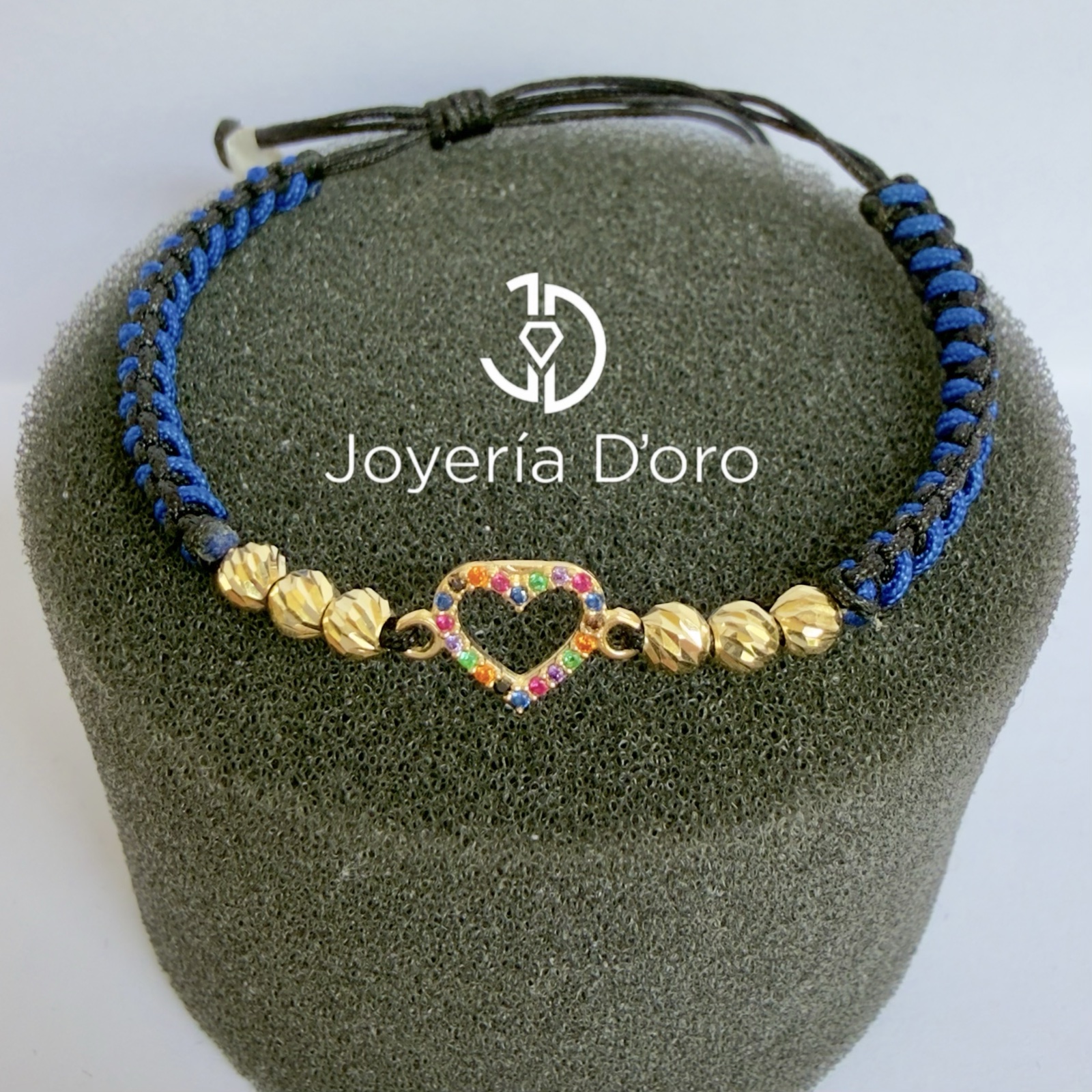 PULSERA TEJIDA CORAZON CON PIEDRAS 6 BOLAS #4 / 1GR / ORO AMARILLO 18K - miniatura 2