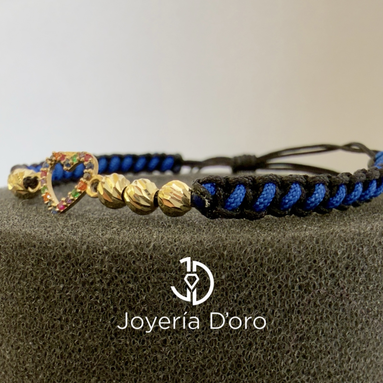PULSERA TEJIDA CORAZON CON PIEDRAS 6 BOLAS #4 / 1GR / ORO AMARILLO 18K - miniatura 3