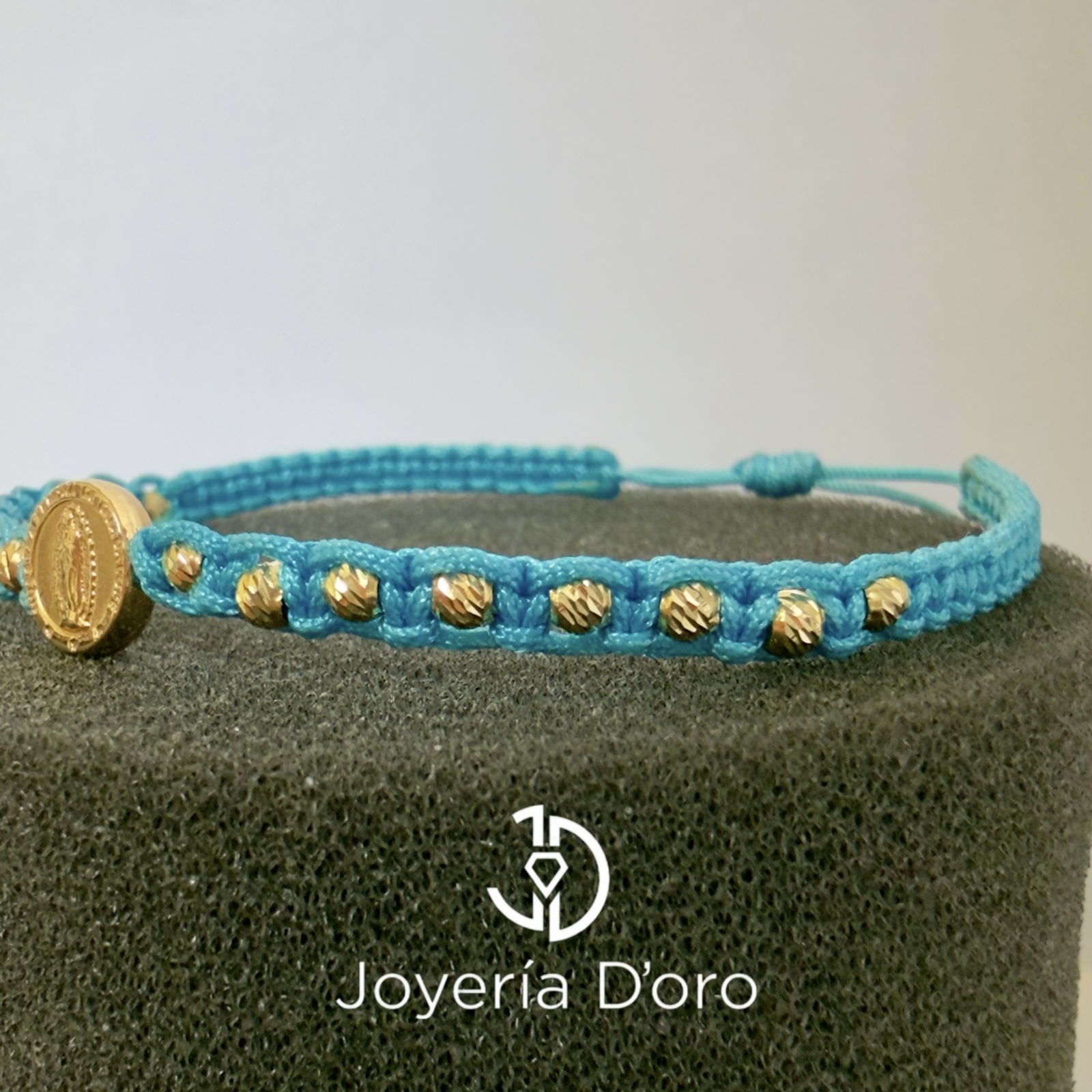 PULSERA TEJIDA AZUL VIRGEN GUADALUPE 16 BOLAS #3 / 0.95GR / ORO AMARILLO 18K - miniatura 3