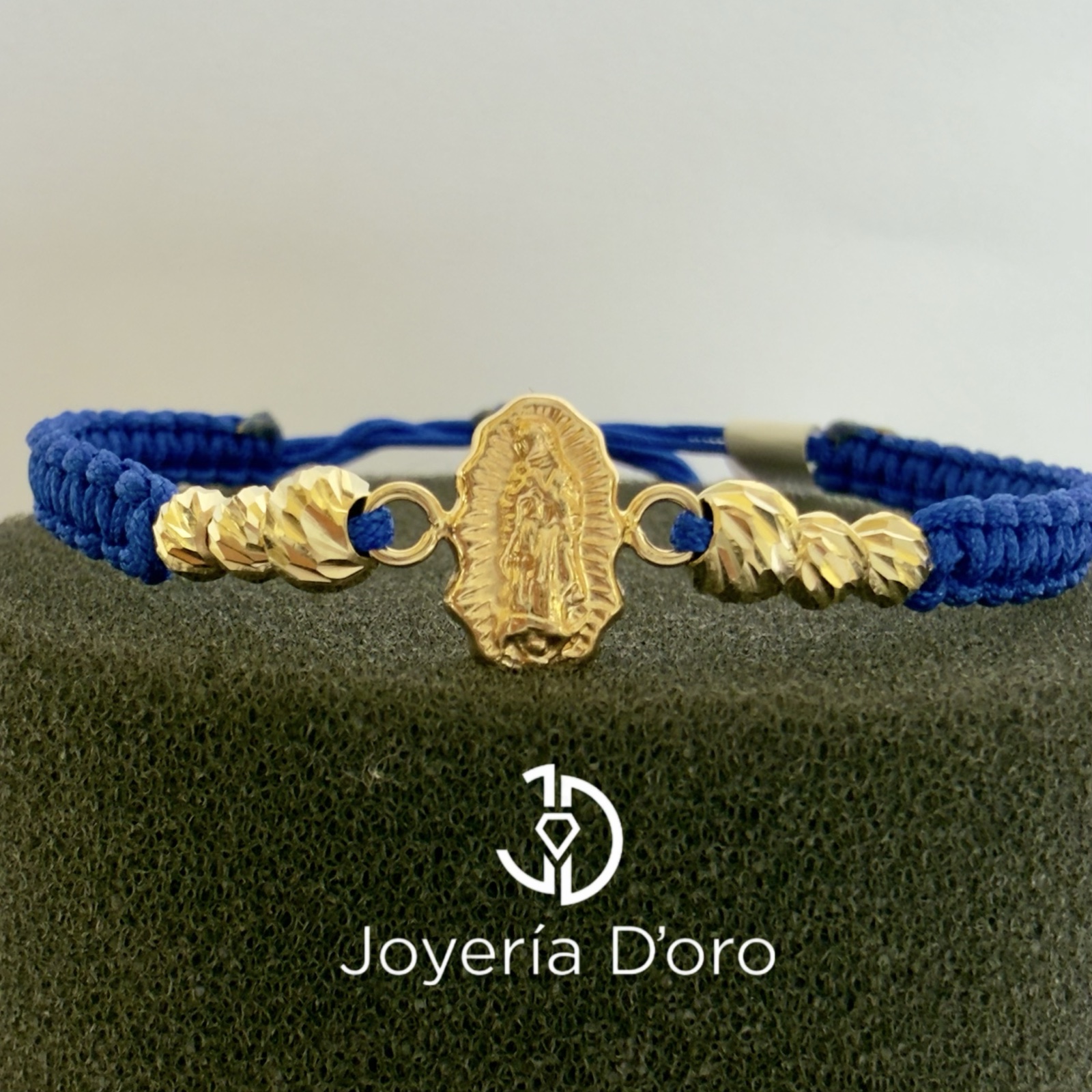 PULSERA TEJIDA AZUL VIRGEN GUADALUPE 6 BOLAS #4 #5 / 1.07GR / ORO AMARILLO 18K - imagen 1