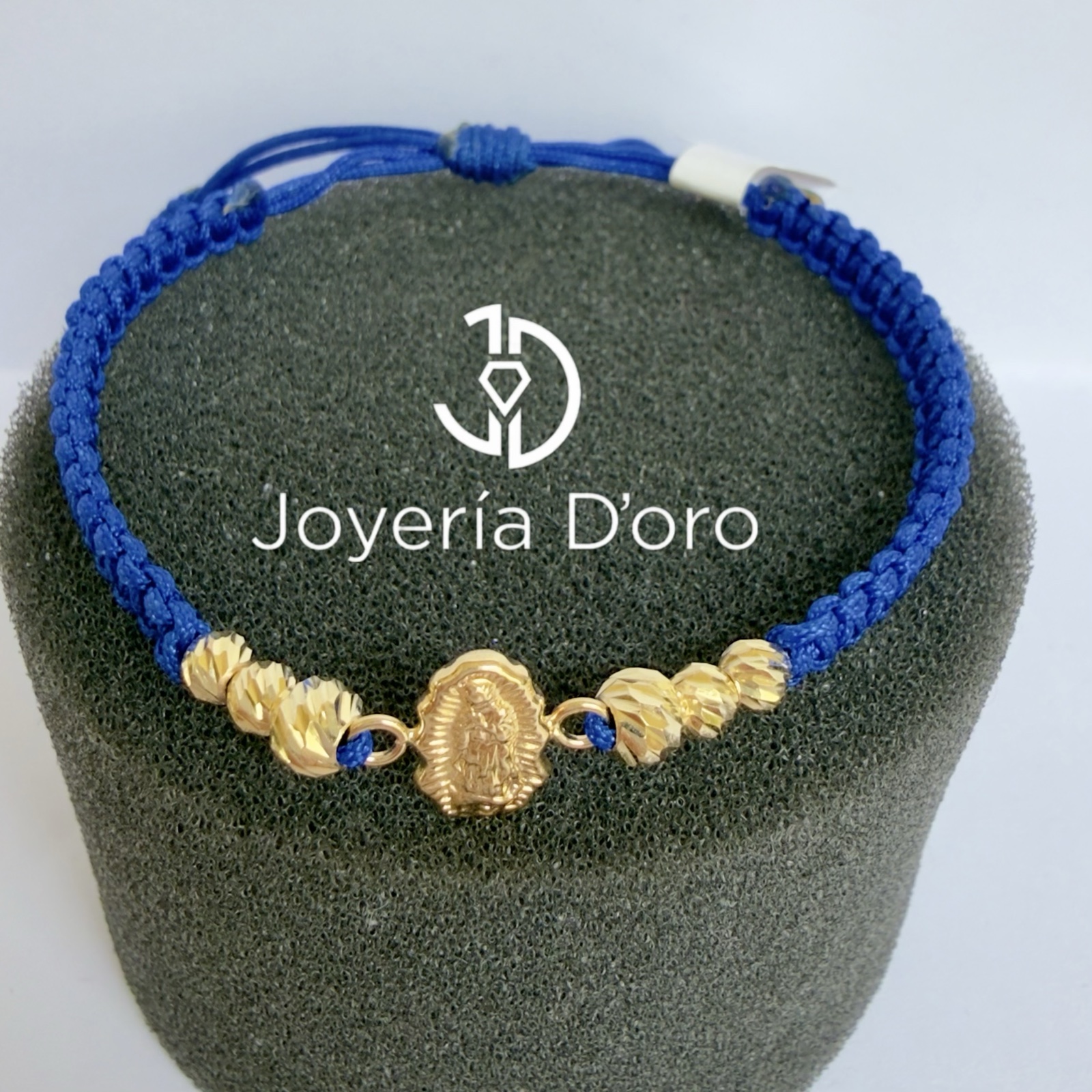 PULSERA TEJIDA AZUL VIRGEN GUADALUPE 6 BOLAS #4 #5 / 1.07GR / ORO AMARILLO 18K - miniatura 2