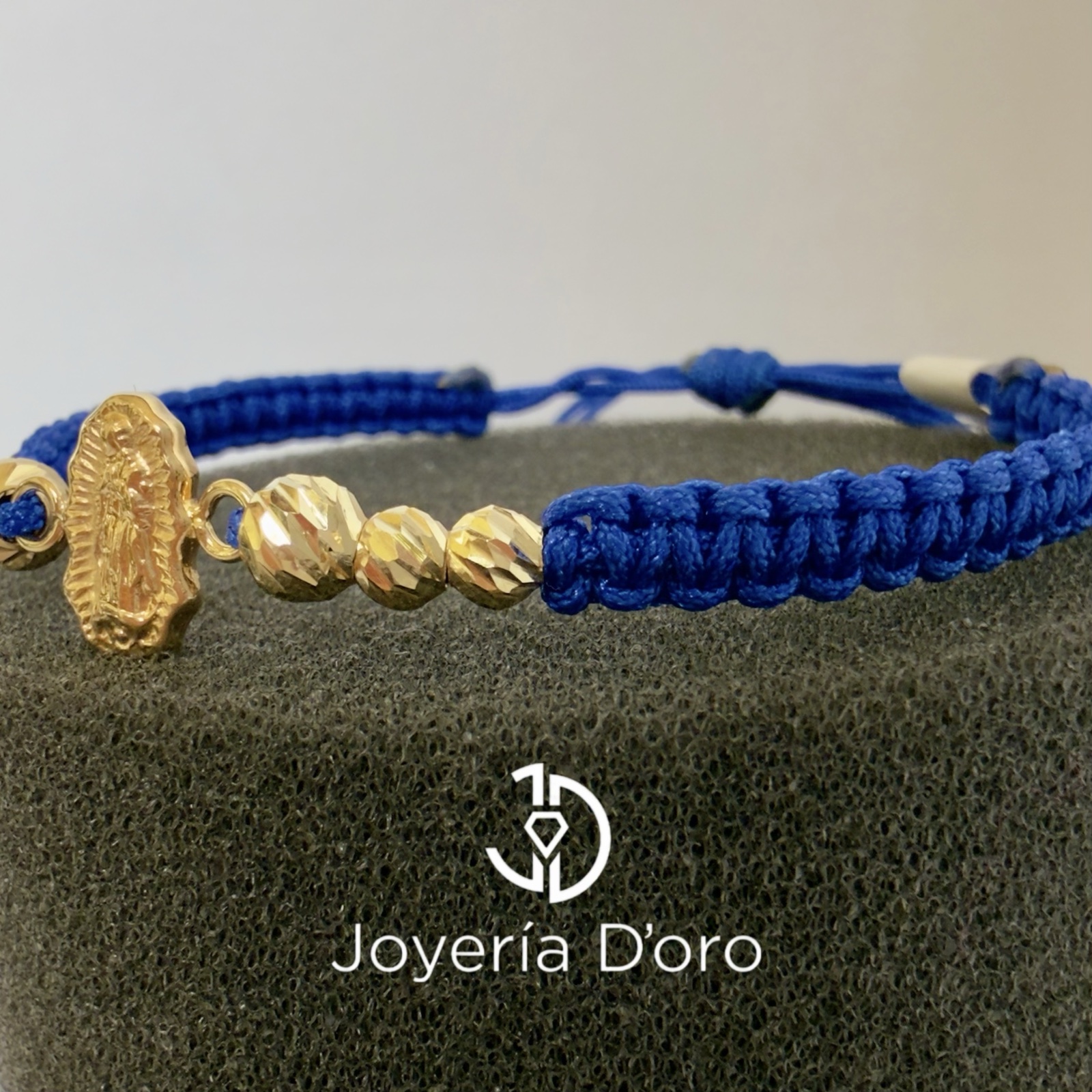PULSERA TEJIDA AZUL VIRGEN GUADALUPE 6 BOLAS #4 #5 / 1.07GR / ORO AMARILLO 18K - miniatura 3