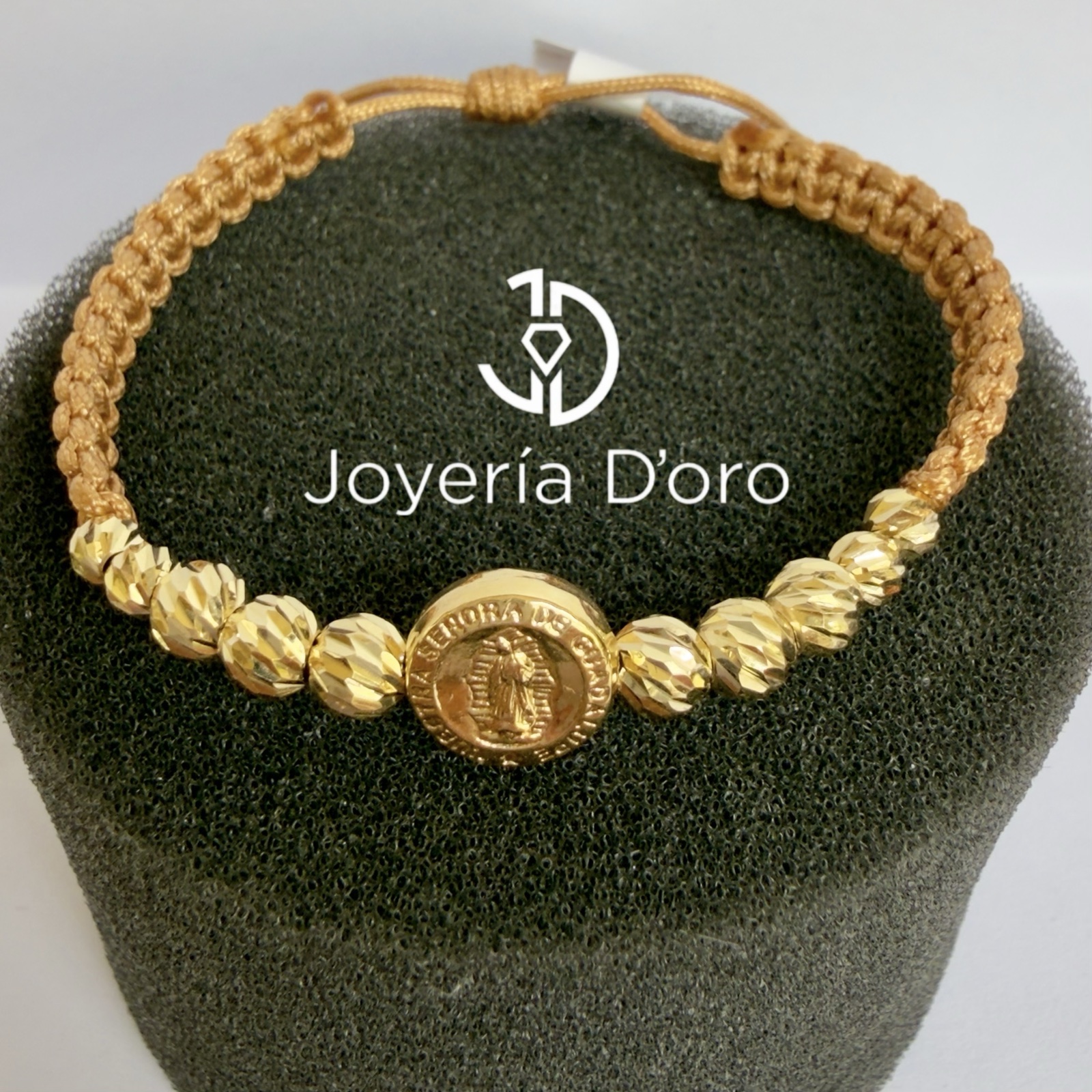 PULSERA TEJIDA CAFE VIRGEN GUADALUPE 10 BOLAS #4 #5 / 1.5GR / ORO AMARILLO 18K - miniatura 2