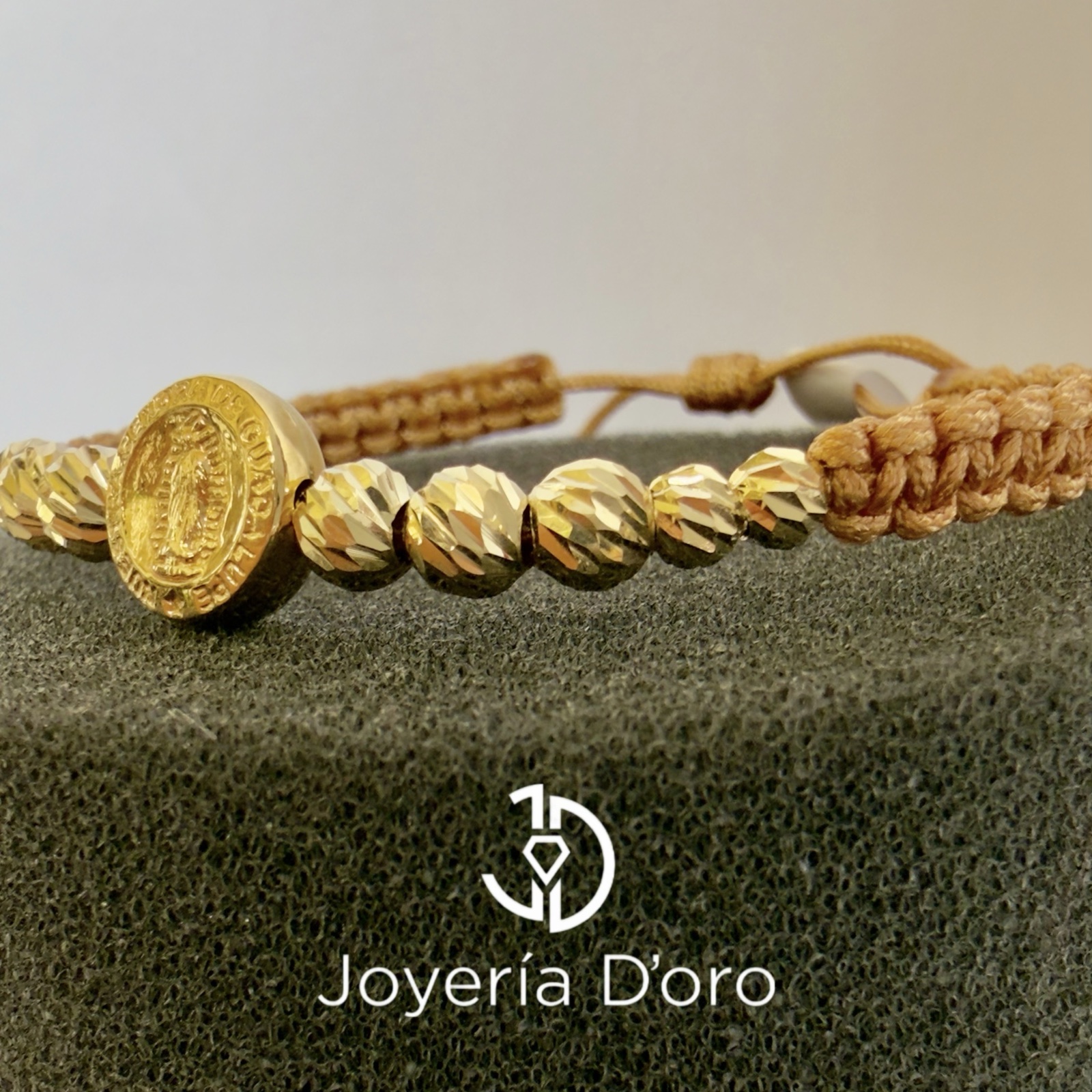 PULSERA TEJIDA CAFE VIRGEN GUADALUPE 10 BOLAS #4 #5 / 1.5GR / ORO AMARILLO 18K - miniatura 3