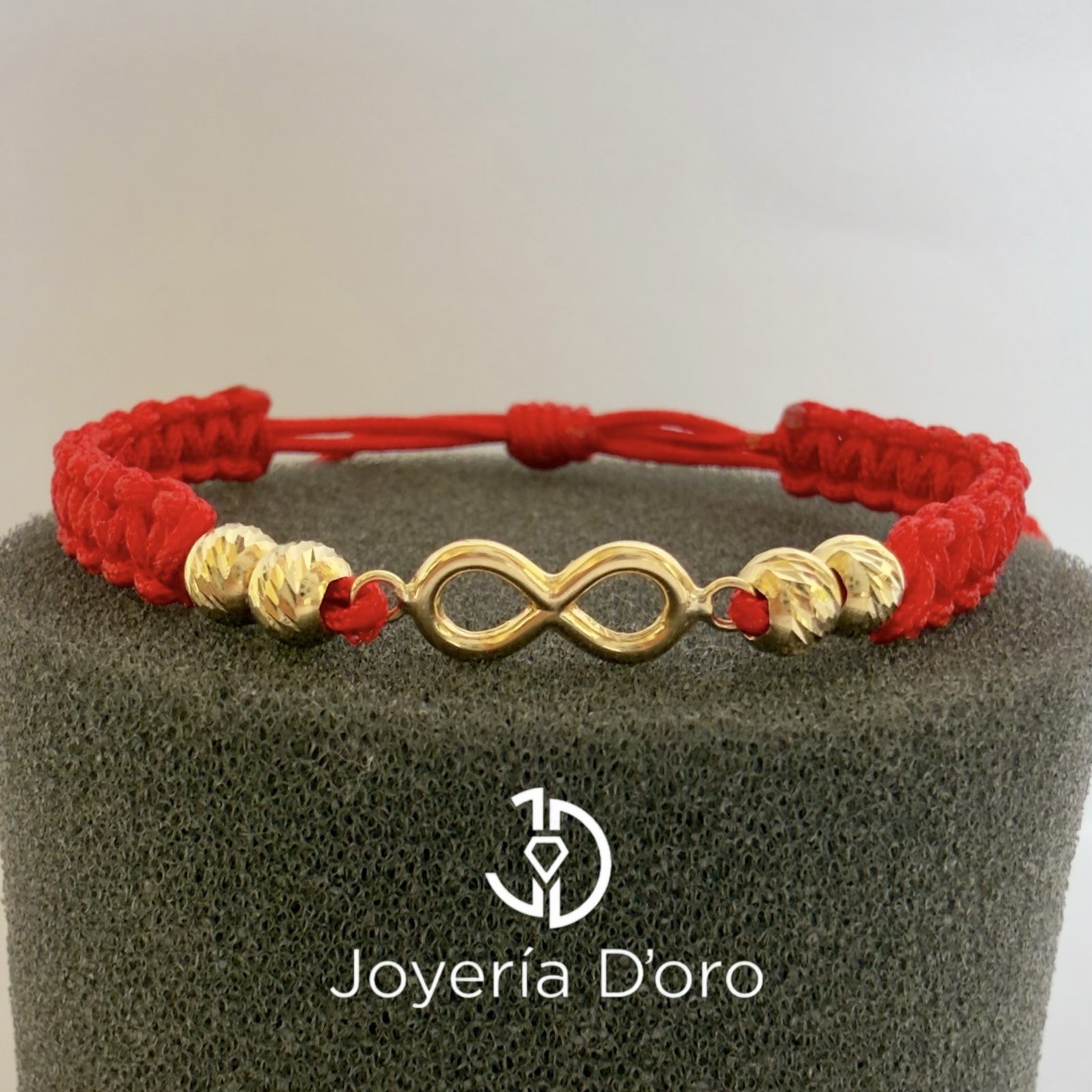 PULSERA TEJIDA ROJA INFINITO 4 BOLAS #5 / 1.05GR / ORO AMARILLO 18K - imagen 1