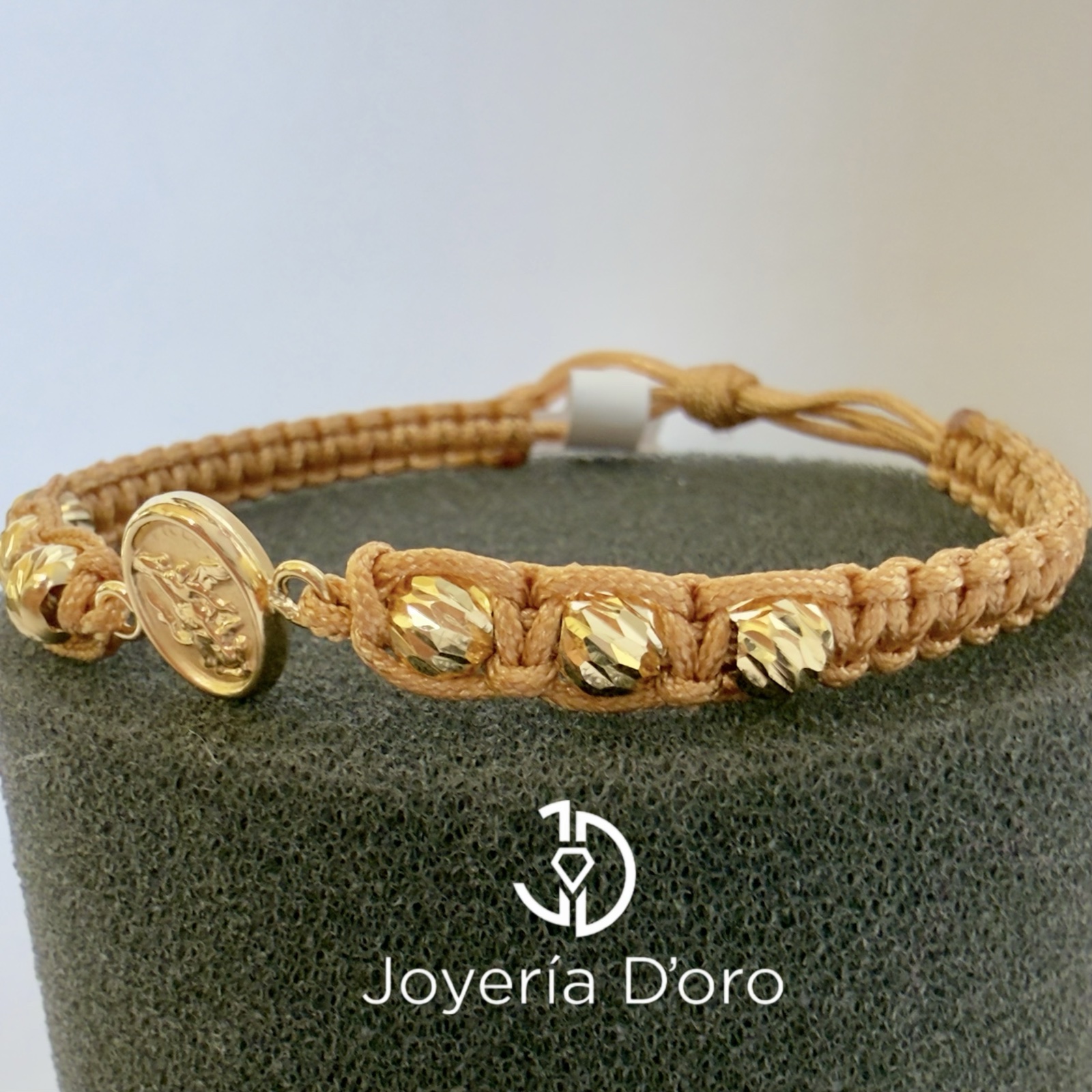 PULSERA TEJIDA CAFE ARCANGEL SAN MIGUEL 6 BOLAS #5 / 1.33GR / ORO AMARILLO 18K - miniatura 3