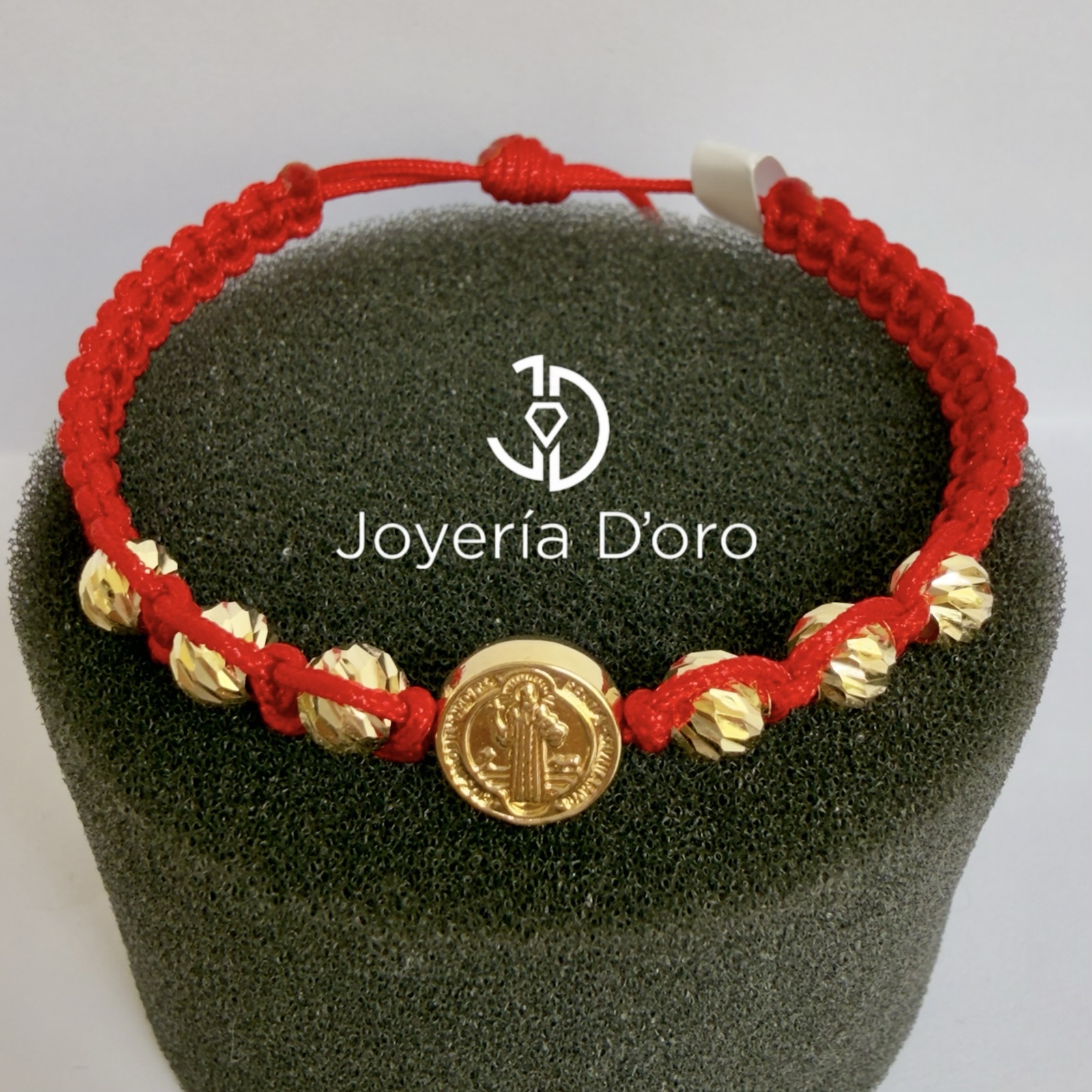 PULSERA TEJIDA ROJA SAN BENITO 6 BOLAS #6 / 1.53GR / ORO AMARILLO 18K - miniatura 2
