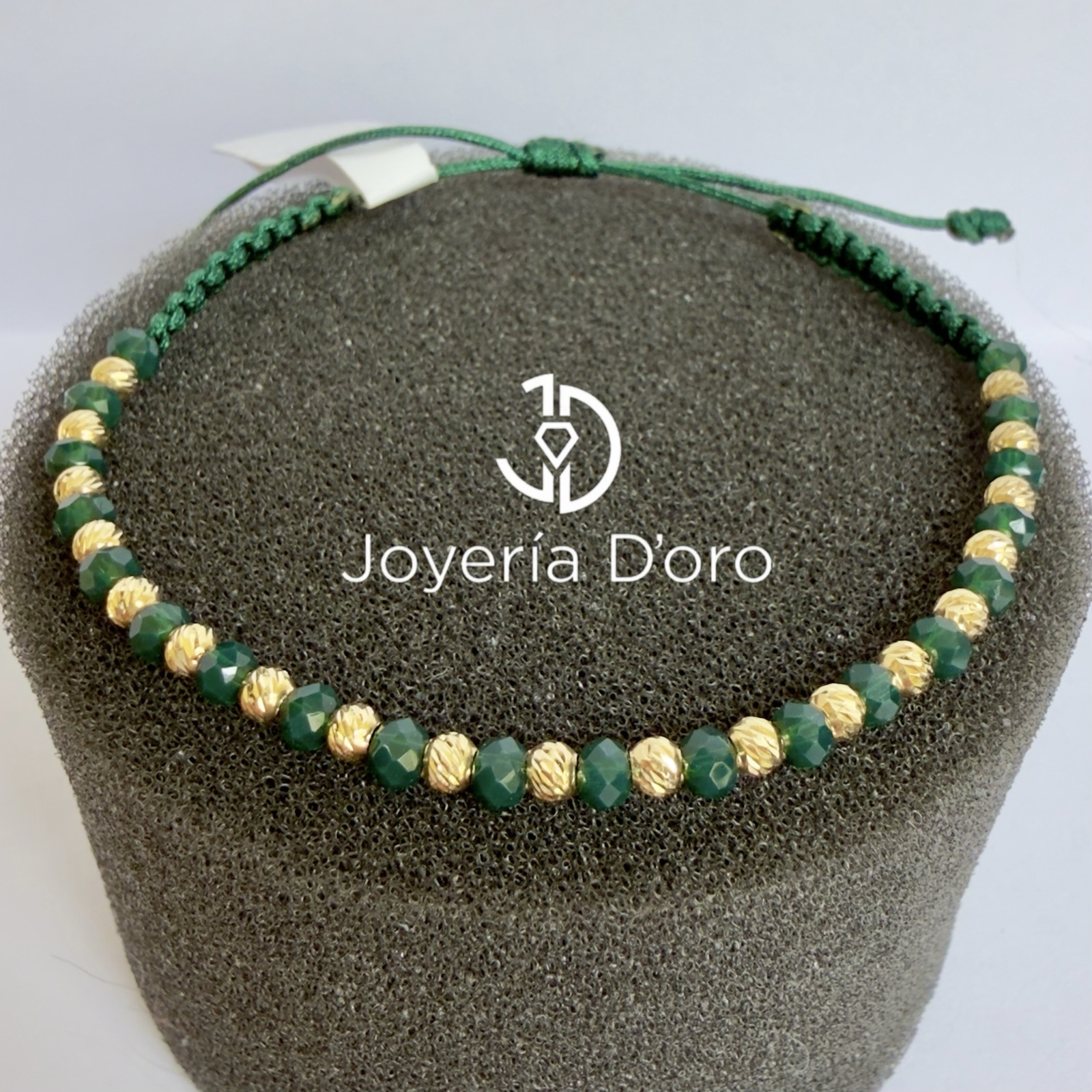 PULSERA TEJIDA VERDE 19 BOLAS #3 / 0.81GR / ORO AMARILLO 18K - miniatura 2