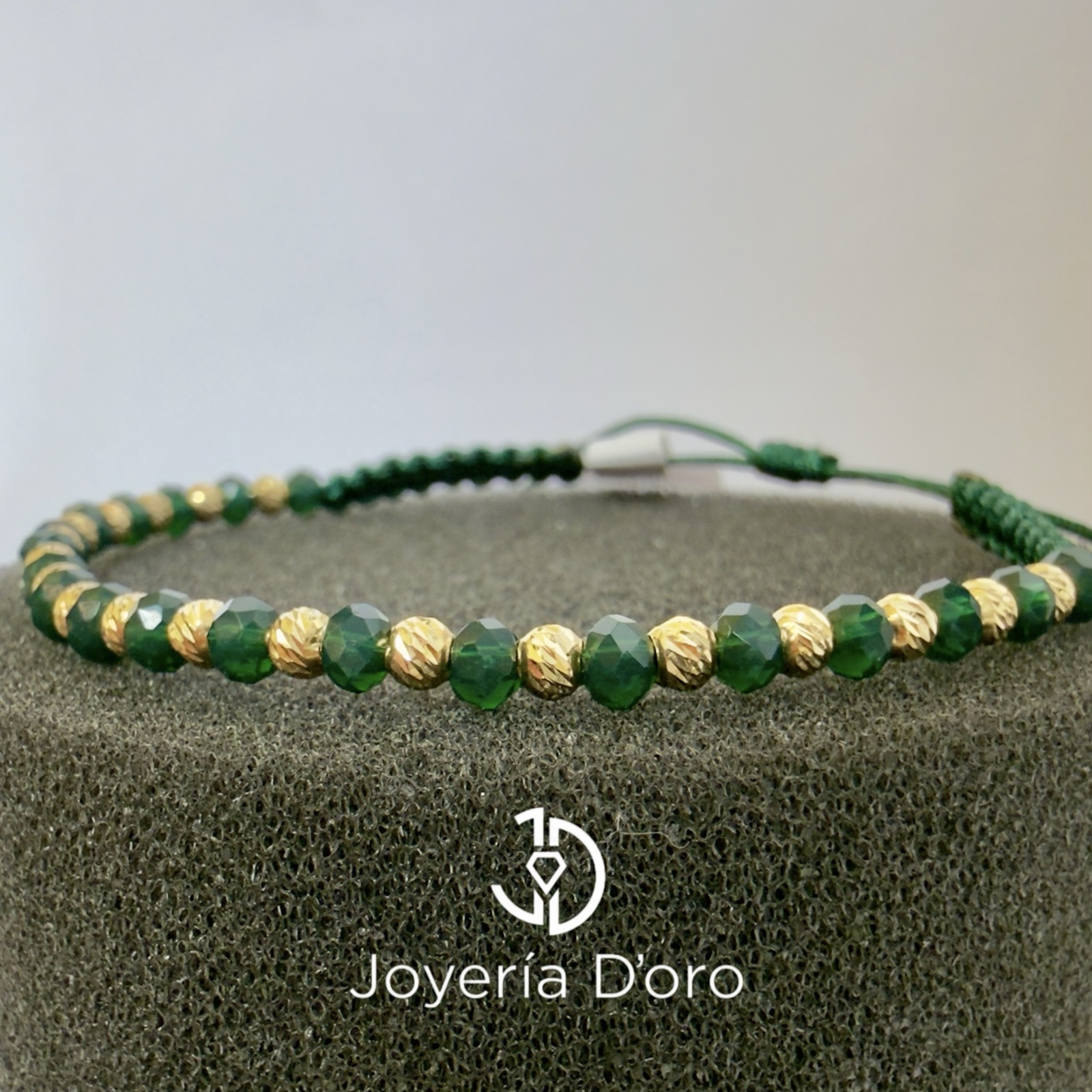 PULSERA TEJIDA VERDE 19 BOLAS #3 / 0.81GR / ORO AMARILLO 18K - miniatura 3