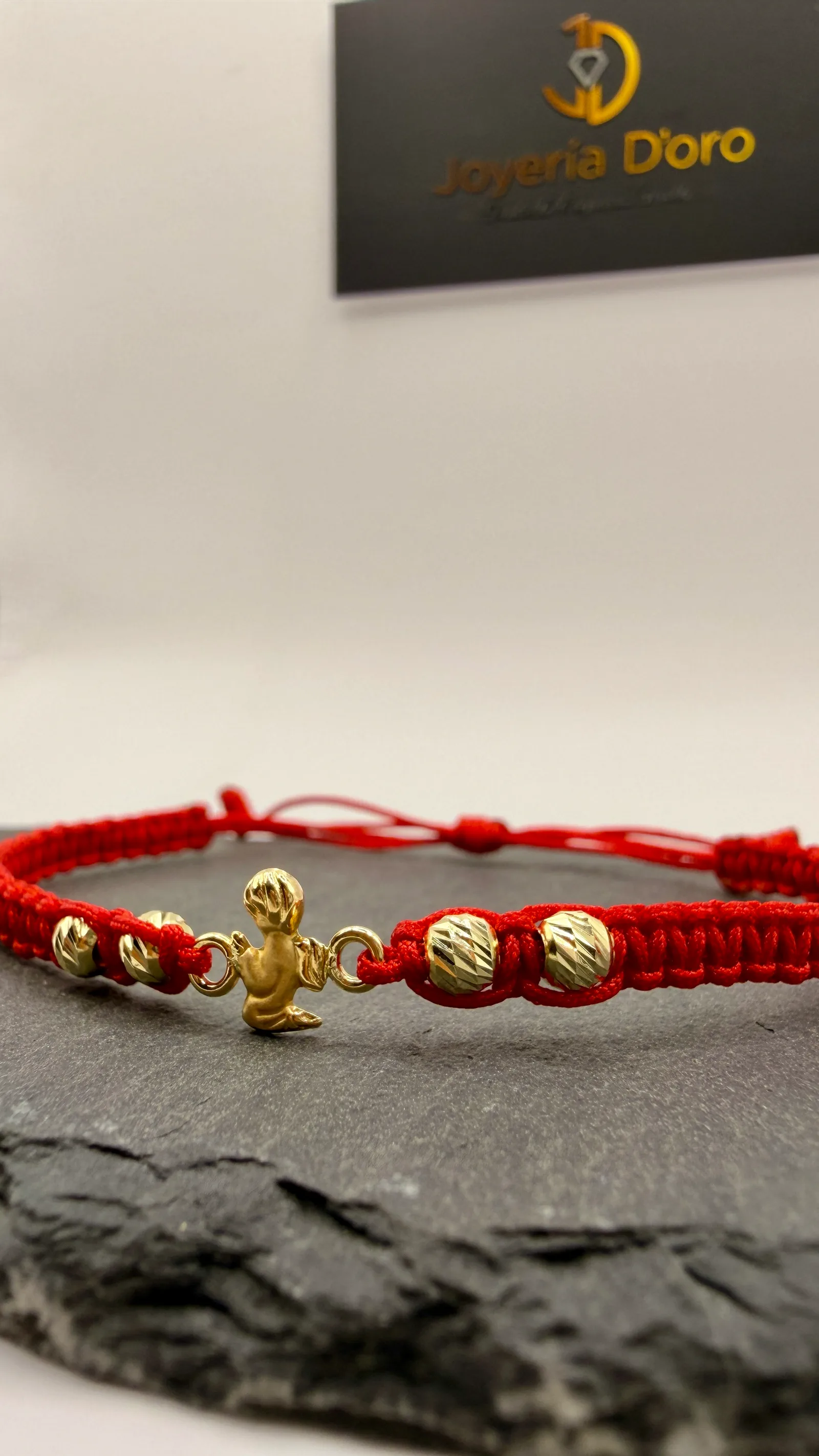 PULSERA TEJIDA ROJA ANGEL CON BOLAS / 0.65GR / ORO AMARILLO 18K - miniatura 2